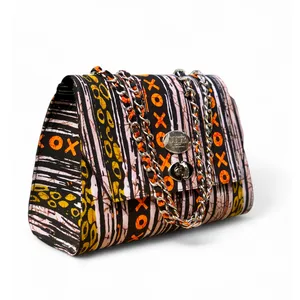 Structured Full African Print Shoulder Bag with Chain Strap (Ann Bold)