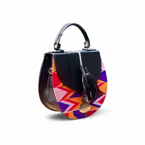 Kente Crescent Crossbody Bag (Authentic Kente Leather Shoulder Bag)